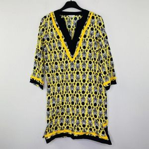 Crown & Ivy Women's 8 Dress Yellow Black Zebra Head Pattern Shift Tunic NWT AJ12